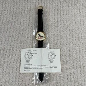 Vintage Winston The Spirit of Freedom Eagle Watch Gold Tone Black Leather Strap